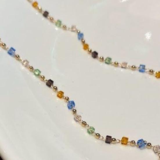 Женское ожерелье, бусины, красочные искусственные кристаллы, гальваническое покрытие из нержавеющей стали, легкий крутой кулон для девочек, ожерелье, подарок на день рождения, украшения на шею