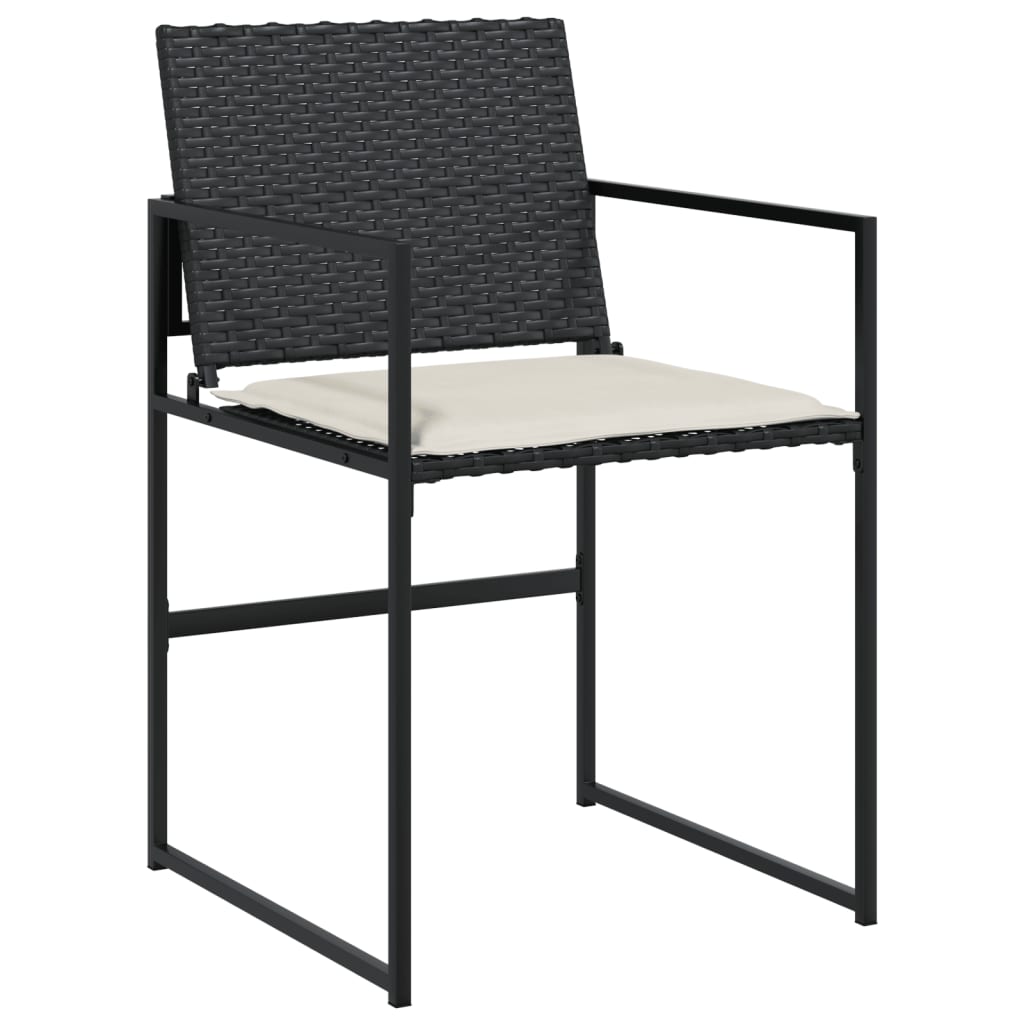 5 Piece Outdoor Dining Set with Cushions Black Poly Rattan