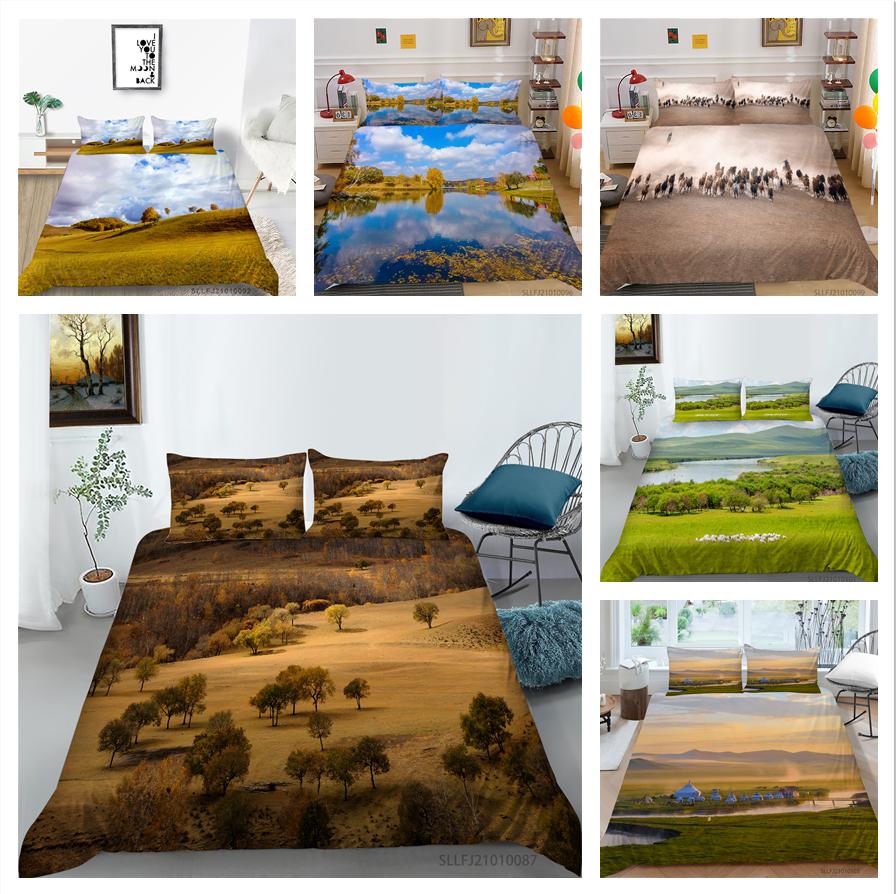 3D Forest Pattern Deluxe Home Bedding Set Full Size Quilt Cover and Pillowcase Landscape Print Washable and Comfortable Bedroom Bedding