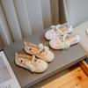 Повседневные балетки для девочек со сладким узлом 2024 Лето Новые Детские Мокасины Корейские Сетчатые Цветочные Жемчужные Туфли Принцессы для Вечеринки Свадьбы