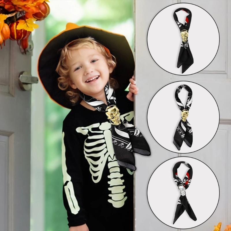 Girls Ties Halloween Neck Tie for Uniform Cute Necktie Suits Sweet Simple Children Boys Elegant Tie with Golden Skull