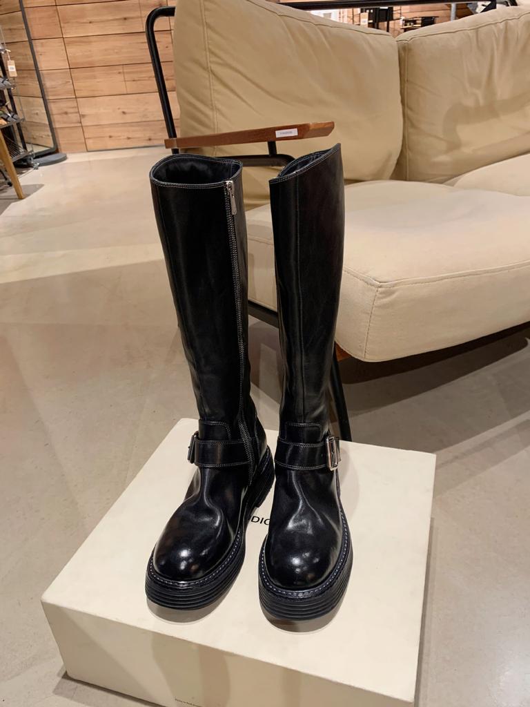 Виноградная мать те же ретро круглый носок толстый каблук ботинки-локомотивы темперамент универсальный ремень с пряжкой боковая молния полусапожки женские осень и зима