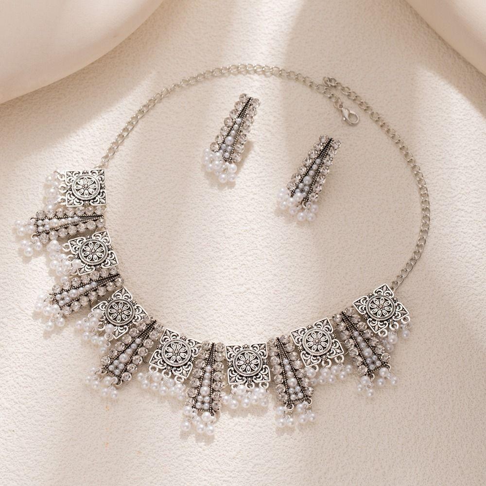 Water Drop Pendant Necklace Earrings Set Ethnic Style Women Jewelry Set Wedding
