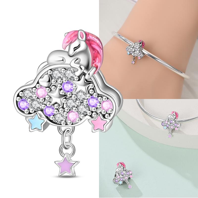 Copper Cute Colorful Unicorn Charms Beads Fit Original Bracele For Women Diy Bead For Matching Jewelry Making Gift