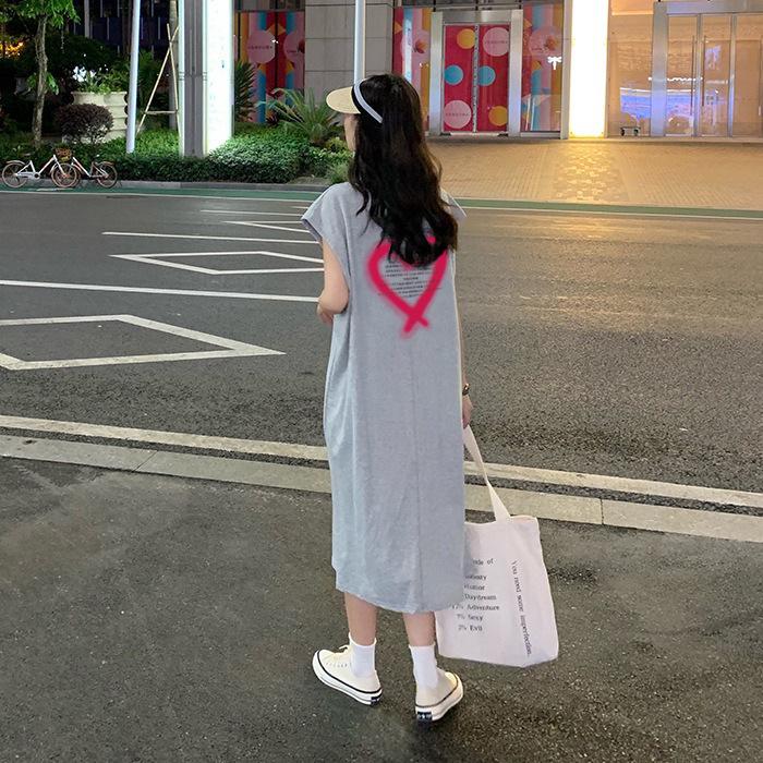Summer Korean version sleeveless lazy T-shirt long skirt nightdress women's loose dress long knee vest casual skirt