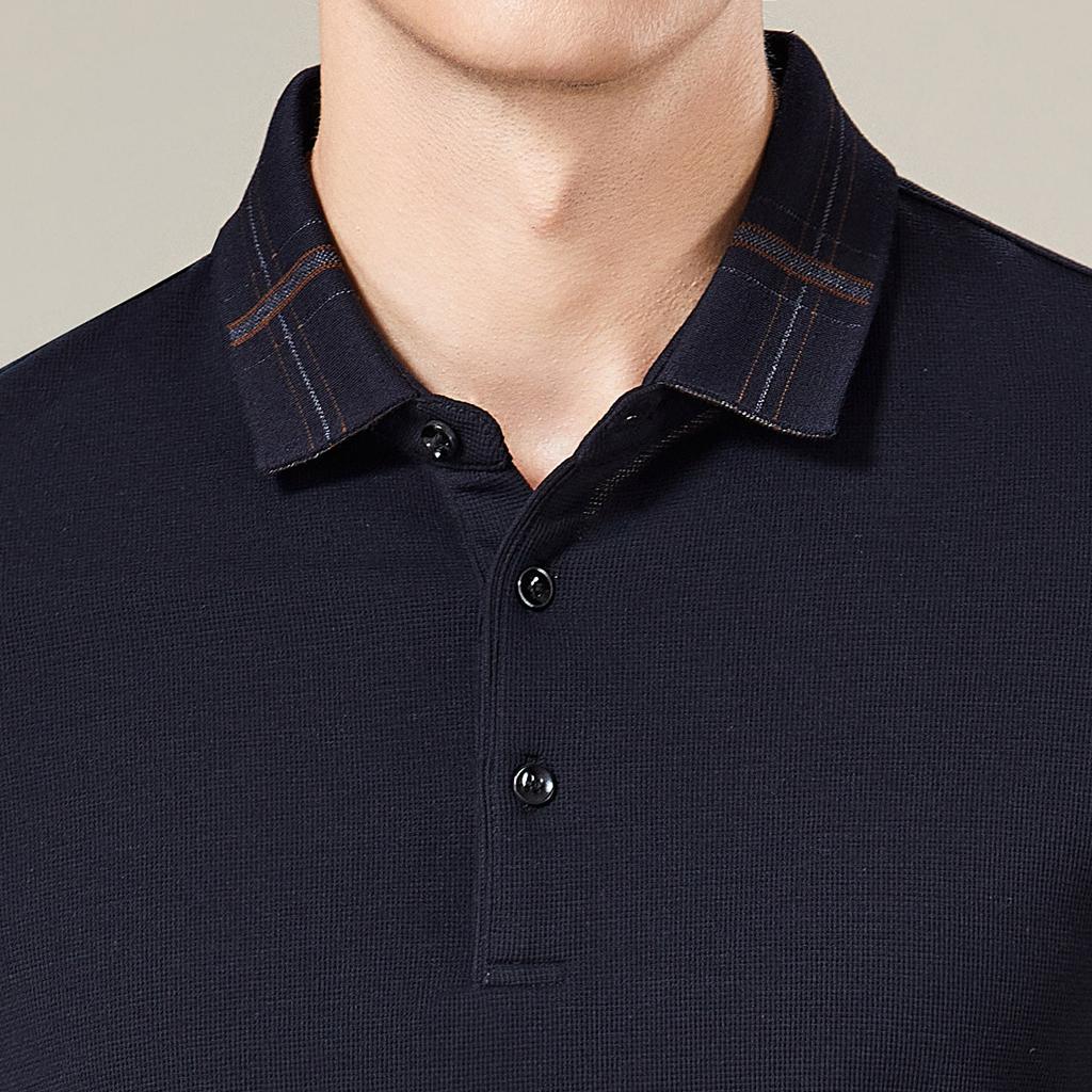 Long sleeved polo shirt with mulberry silk, men's spring season business casual breathable top, base T-shirt