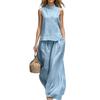 Cross-border 2026 Amazon Independent Station European and American women's stand-up collar cotton and linen solid color sleeveless top and pants 