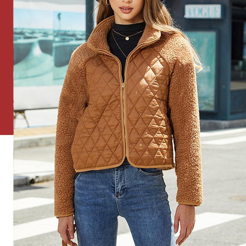 Кардиган на молнии с длинным рукавом Женский плюшевый однотонный топ в стиле пэчворк