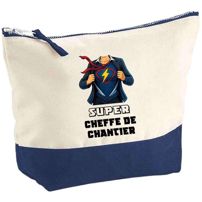 Trousse de maquillage - PLANETEE - Super Cheffe de Chantier Femme - Grand format - Coton - Impression HD (Fabriquée en France)