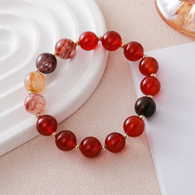 Natural Agate Tiger'S Eye Stone Beaded Bracelet Fashion Women Daily Jewelry Lucky Gift