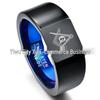 Freemason Symbol Black-Blue Laser Tungsten Steel Men's Ring