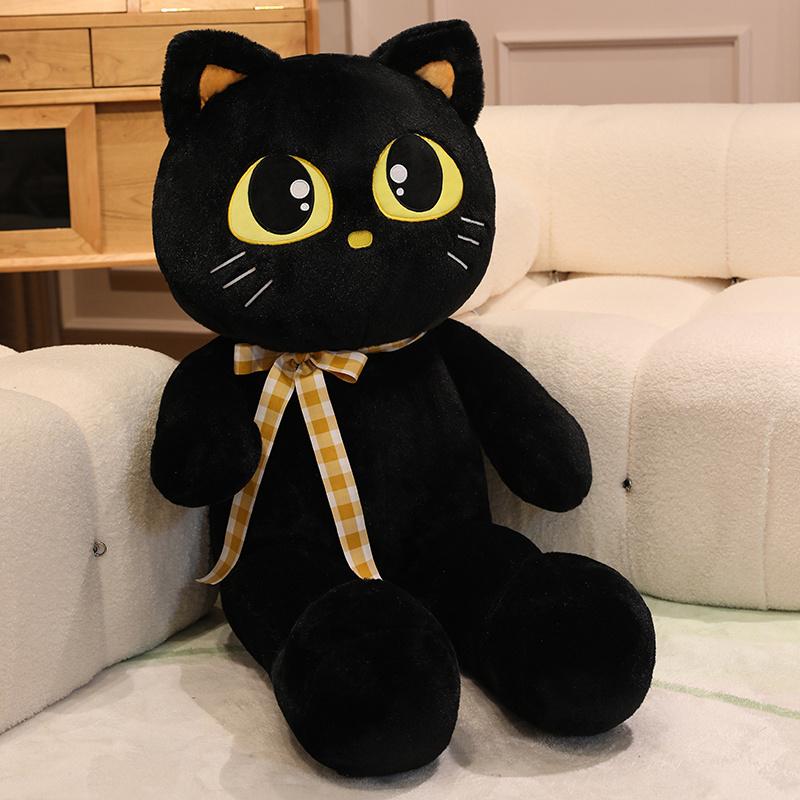 Big Size Cute Cat Plush Toy Black Grey Stuffed Animal Pillow Home Decor Gift for Kids Adults