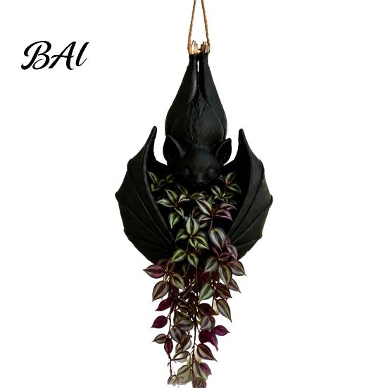 Bat Shape Hanging Planter Plant Pot, Creative Gothic Planter, Halloween Dark Aesthetic Home Decor Decorative Container for Trailing Vines, Indoor