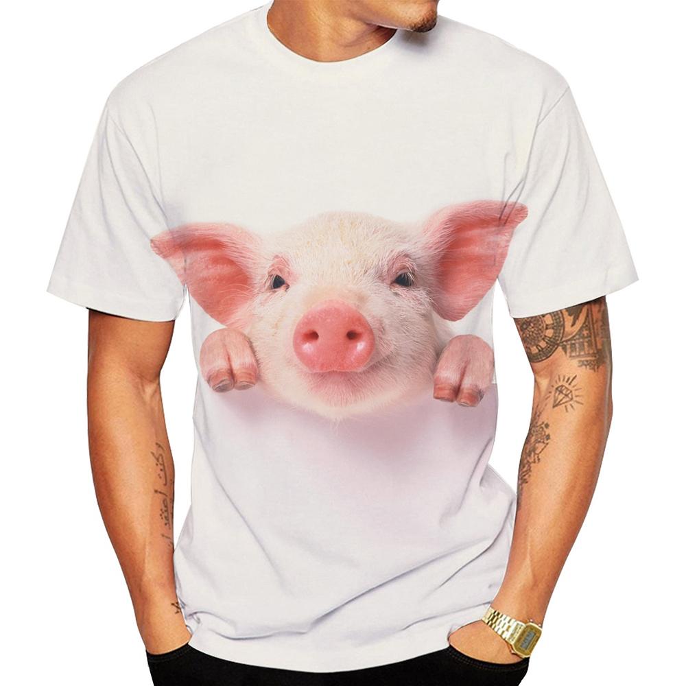 Summer Round Neck 3D Cute Pigs Print Top Fashionable Casual Short Sleeved Men's T-shirts