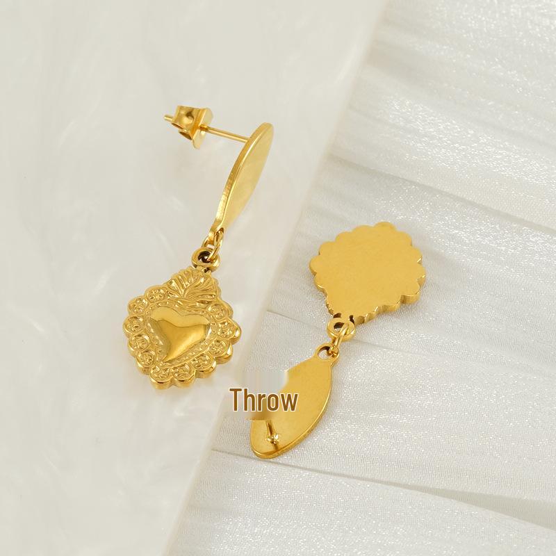 Европейские и американские ретро серьги-сердечки из титановой стали с золотым покрытием, не тускнеющие, для женщин