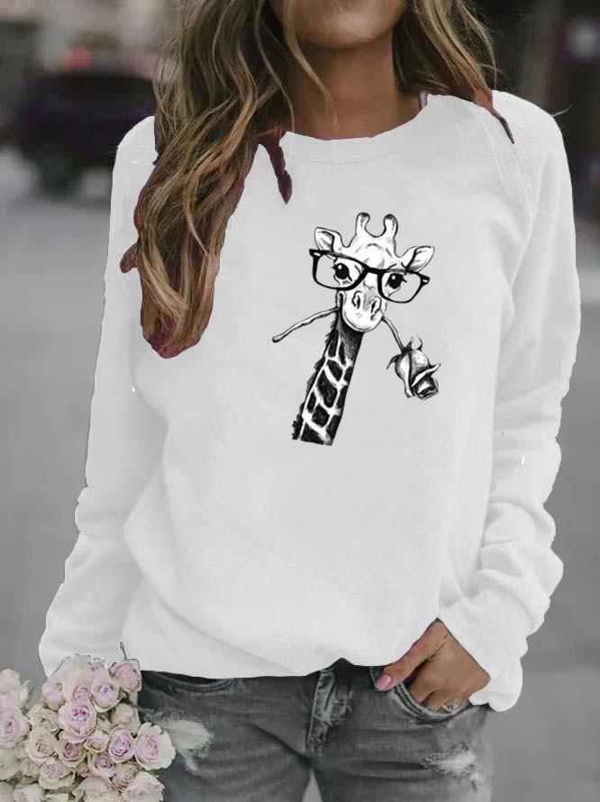 Giraffe Pattern Women's Round Neck Hoodie
