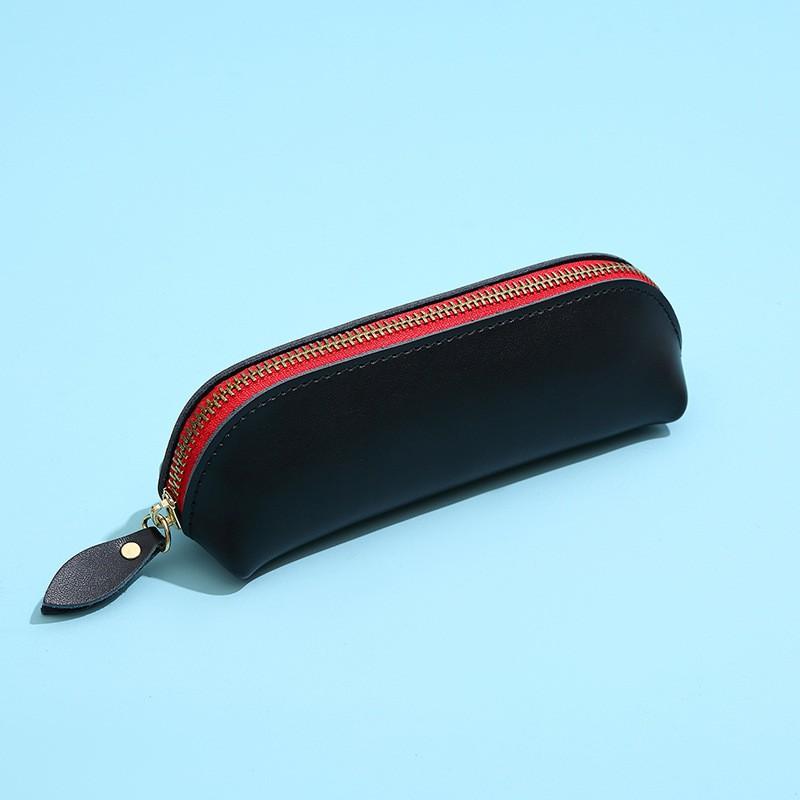 Genuine Leather Pencil Case With Zipper Minimalist Vintage Stationery Organizer Pens Pencils