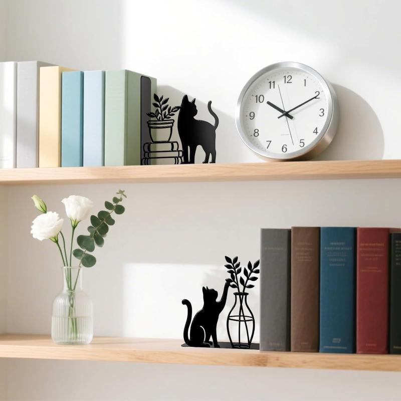 Metal Abstract Bookends Heavy Duty Non-Slip Desktop Book Storage Organizer for Home Office Decoration