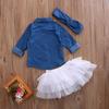 Kids Baby Girl Denim Shirt Clothes+Lace Tulle Skirts Dress Headband Outfits Set