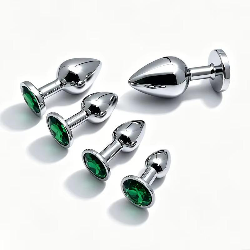 5 Size Green butt plug Metal anal plug Jewelry base beginner to expert G-point massage dildos adult women toys adult men toys