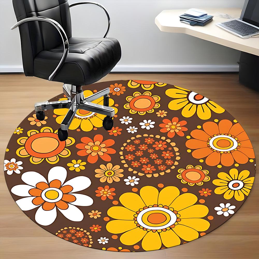 1pc Flower Pattern Office Round Area Rug, Indoor Mat Suitable For Office, Under Office Chairs Bedroom Living Room Home Decor, Room Deco
