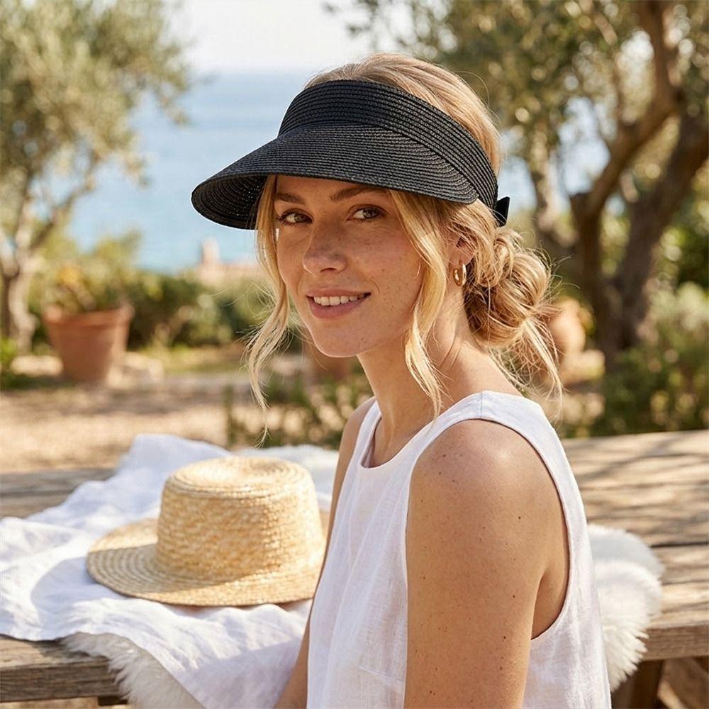 Wide Brim Summer Visors Hat Anti-UV Empty Top Hat Foldable Sun Hat for Travel Outdoor Beach