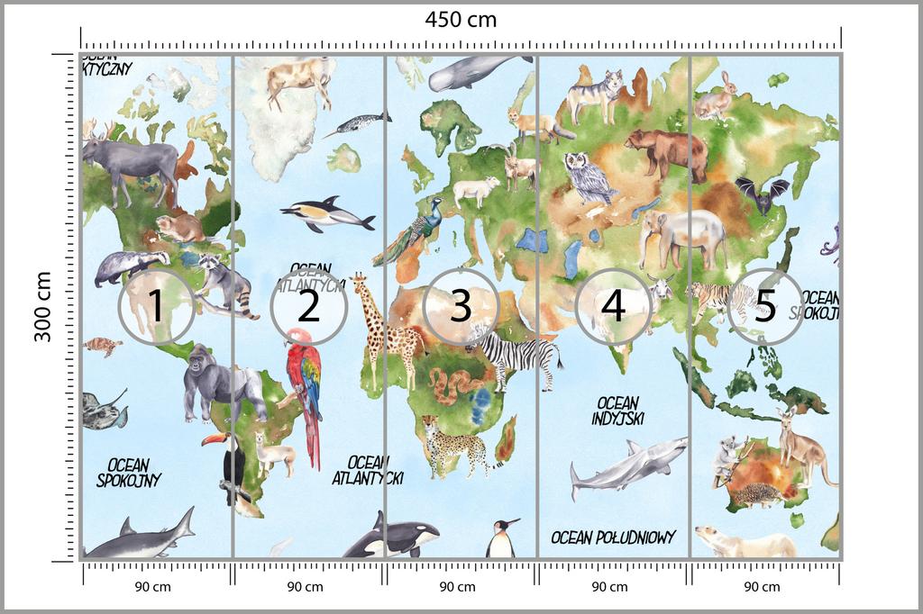 Photomural Watercolor World Map Washable Fleece 450x300