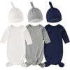 Newborn Sleeping Bag with Hat 100% Cotton Baby Swaddle Pajamas for Boys Girls Solid Color Printed Infant Swaddle Towel 0-12M