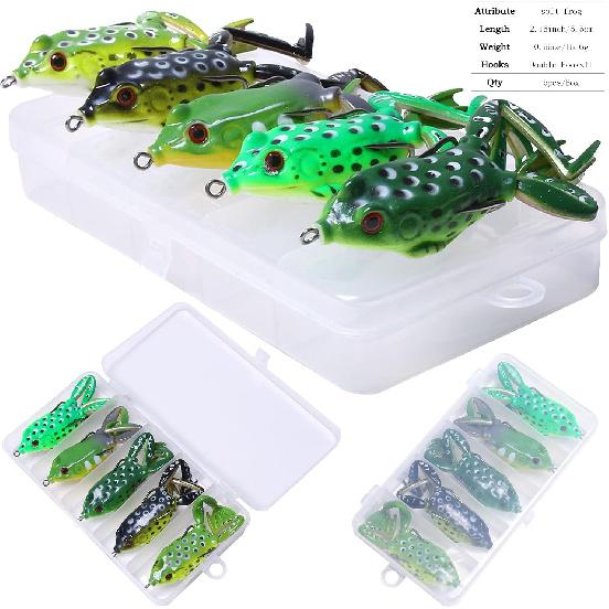 Frog Lure, Topwater Fishing Lures, Frog Lures for Bass Fishing, Top Water Frog Soft Swimbaits with Weedless Fishing Lures for Bass Trout Pike