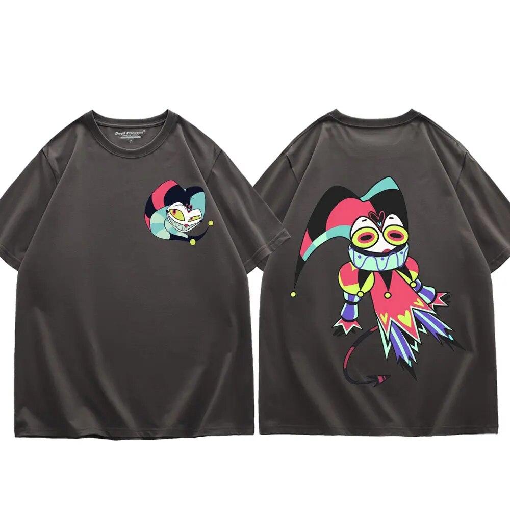 Американские аниме Helluva Boss, двусторонние футболки с графическим рисунком, модная футболка с короткими рукавами Y2k Aesthetics, уличные трендовые футболки с героями мультфильмов