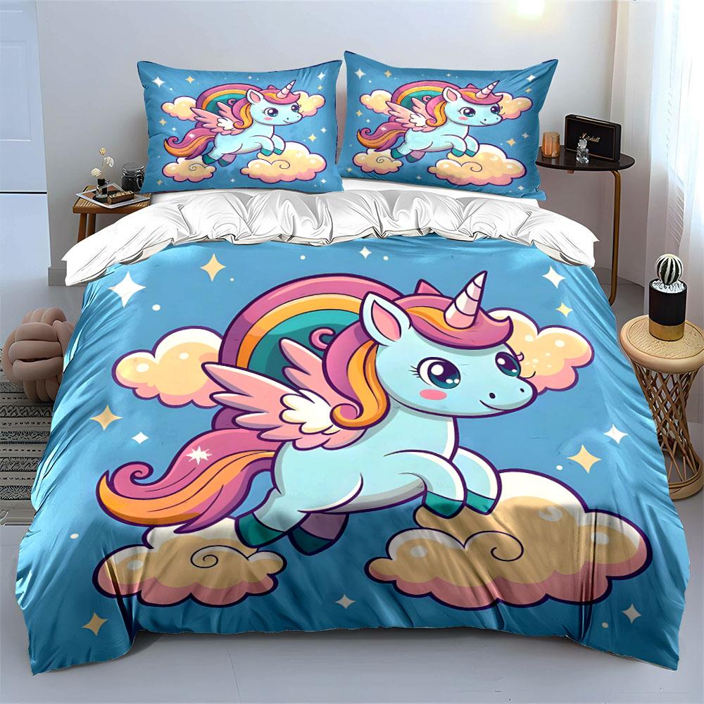 Cute Flying Unicorn Bedding Set Bedding Duvet Cover Set Duvet Cover Pillowcases (1 * Duvet Cover 2 * Pillowcases, without duvet insert)