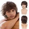 Men Short Curly Wig with Bangs Vintage Fluffy Natural Looking High Temperature Fiber Male Wavy Blonde Black Synthetic Hair