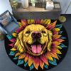Golden Retriever Sunflower Round Area Rug,Carpet Rug for Living Room Bedroom Sofa Playroom Decor,Non-slip Floor Mat
