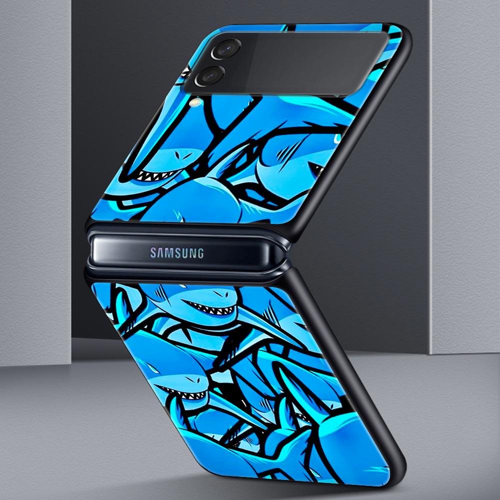 Жесткий чехол из поликарбоната с узором «Акулы на море» для Samsung Galaxy Z Flip 7 6 5 4 Черная крышка для Galaxy Z Flip 3 Складная крышка Capas
