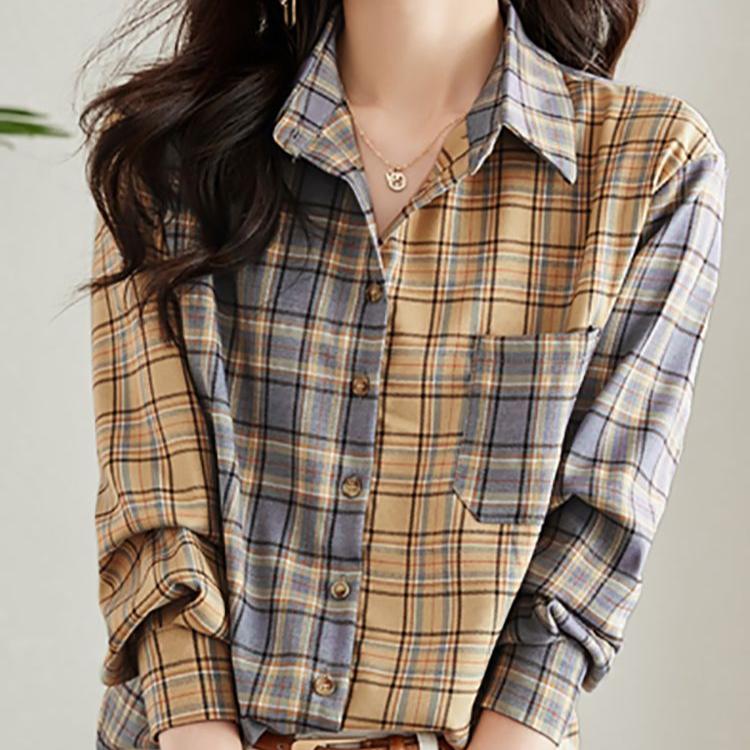 Модная клетчатая рубашка с напечатанными карманами на пуговицах, женская одежда на весну и осень, новые повседневные топы, блузка для поездок на работу