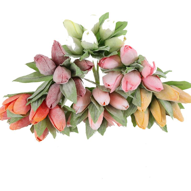 6 шт./пучок Имитация тюльпанов Маленькие букеты, Реалистичные Яркие Настоящие на ощупь Зеленые Лиственные Растения,