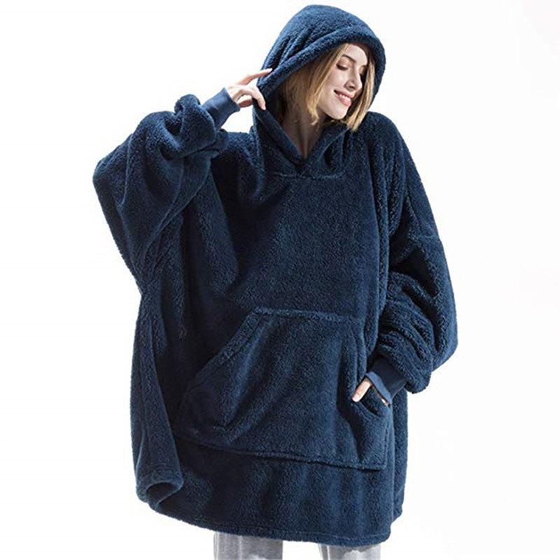 Women Oversized Long Hoodies Winter Fleece Warm Blanket with Sleeves Pocket Sweatshirts Thick Hoody Pullovers