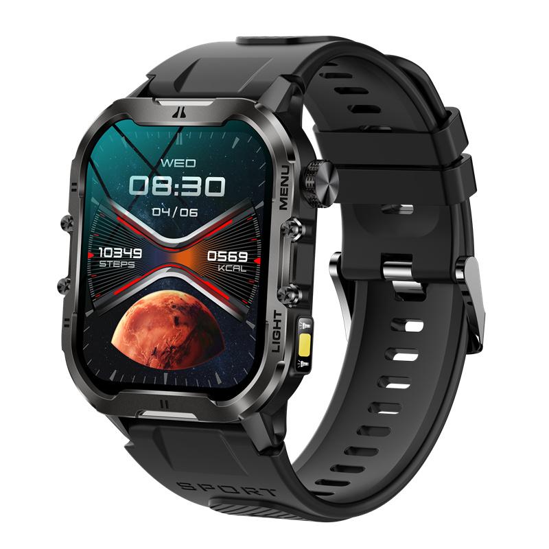 T26 Смарт-часы с фонариком, 1,96-дюймовым большим экраном, светодиодная подсветка, Bluetooth, вызов SOS, прочные спортивные смарт-часы для фитнеса