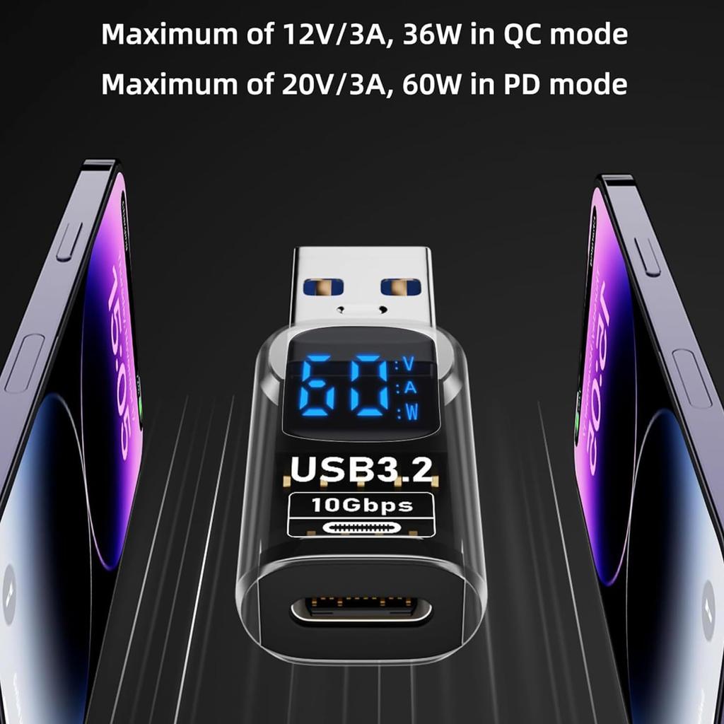 Адаптер USB3.2 с цифровым дисплеем 4K@60Гц USB-C OTG для iPhone16 15 Pro Max Samsung iPad PC Ноутбук Быстрая зарядка 36Вт/PD-60Вт Синхронизация данных