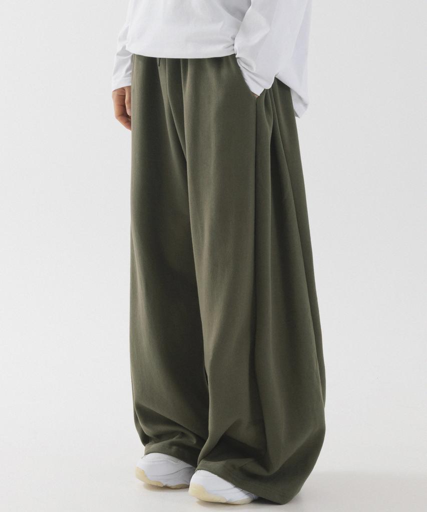 PIANER Side Pleated Wide Sweatpants (Khaki)