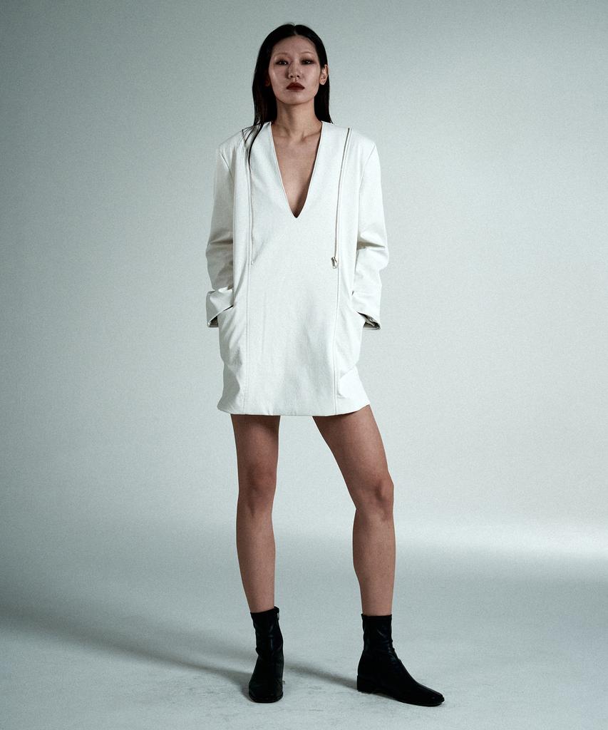 Adverse Zipper Detail Dress (White)
