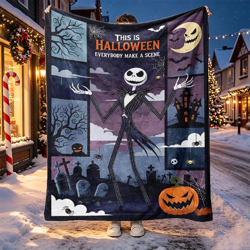 The Nightmare Before Christmas Pattern Blanket for Home Decoration, Bed, Sofa, Car Travel, Camping, Suitable for All Seasons, Birthday Christmas Gift