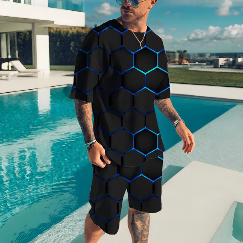 Men's Sets Tracksuit Male 2 Piece Clothes Short Sleeve T-Shirt Suit Fashion Streetwear 3D Print Sports Oversized Beach Shorts