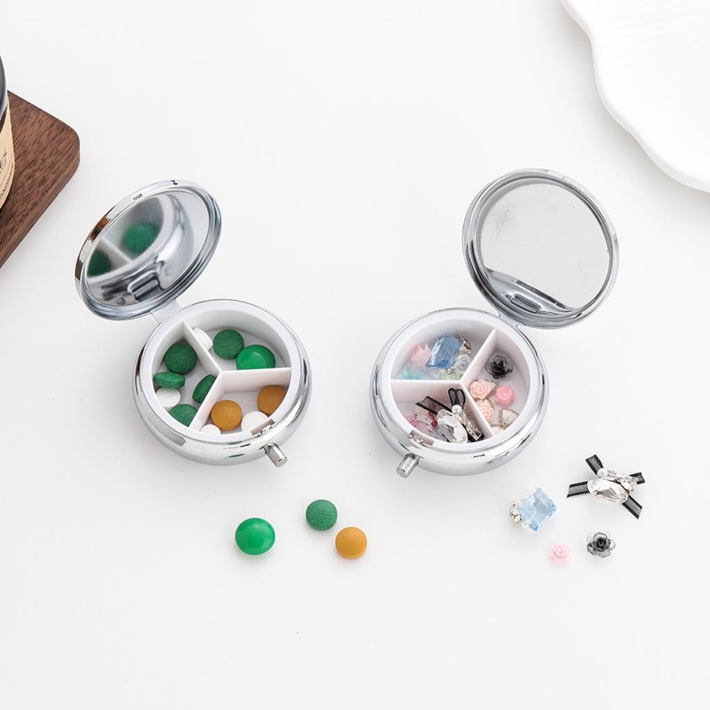 Portable Pill Box with 3 Compartments, Mini Metal Medicine Organizer Case, Cute Printed Pill Container for Vitamins, Pills, Jewelry, Travel, Daily Use