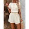 Solid Color Round Neck Top and Shortset Pure Color Crew Neck Tops Shorts Suit