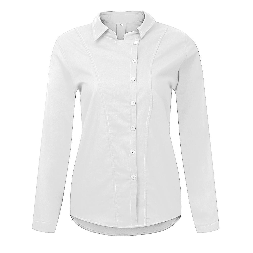 Модная женская хлопковая льняная повседневная однотонная футболка с длинными рукавами на пуговицах, блузка, топы