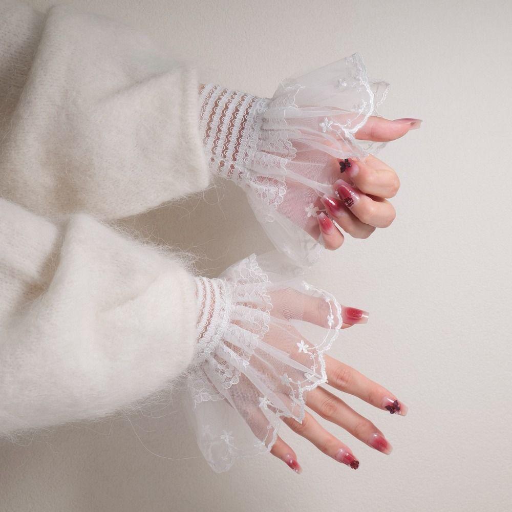 Solid Color Lace Ruffled Wrist Victorian Lolita Style Cuffs Fashion Fake Sleeves Cuffs Wedding