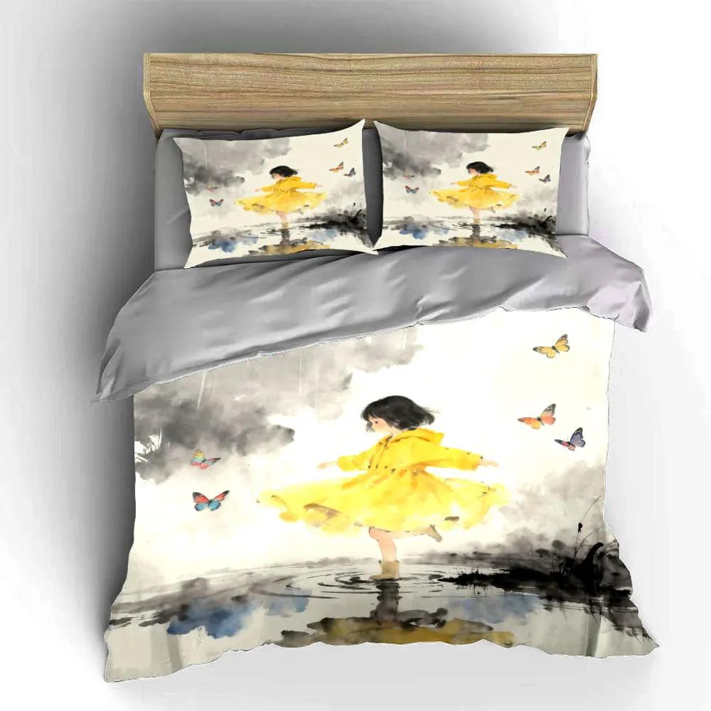 "Butterfly Girl Canvas Art Set" Soft Comfortable Duvet Cover Bedding Set Included 1*Duvet Cover & 2*Pillowcases, gift