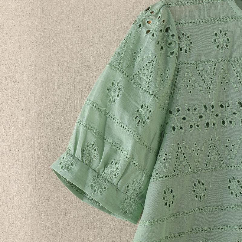 ZANZEA Женская повседневная ажурная блузка с коротким рукавом в стиле пэчворк с крючком