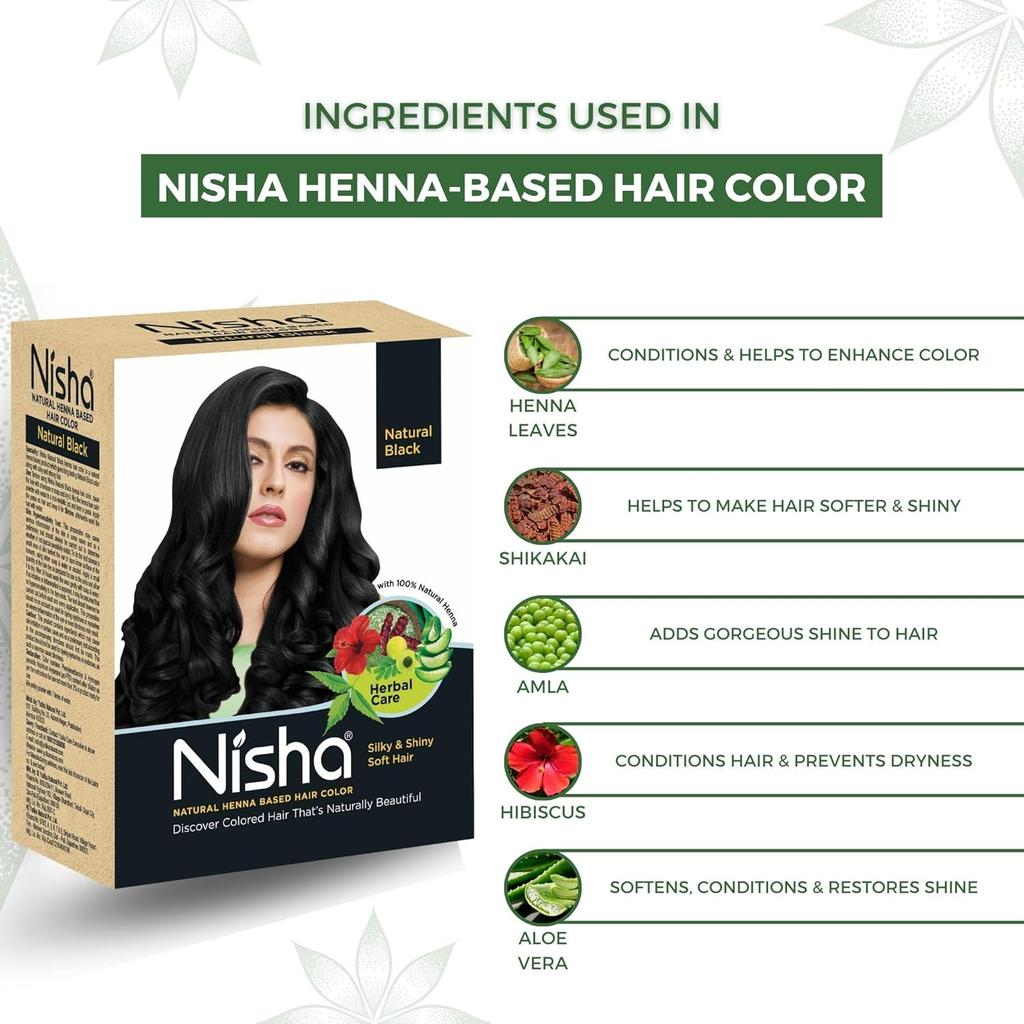 Натуральная хна Nisha для окрашивания волос Натуральный черный Полуперманентная краска для волос для шелковистых блестящих волос 60 г Упаковка 1 шт.